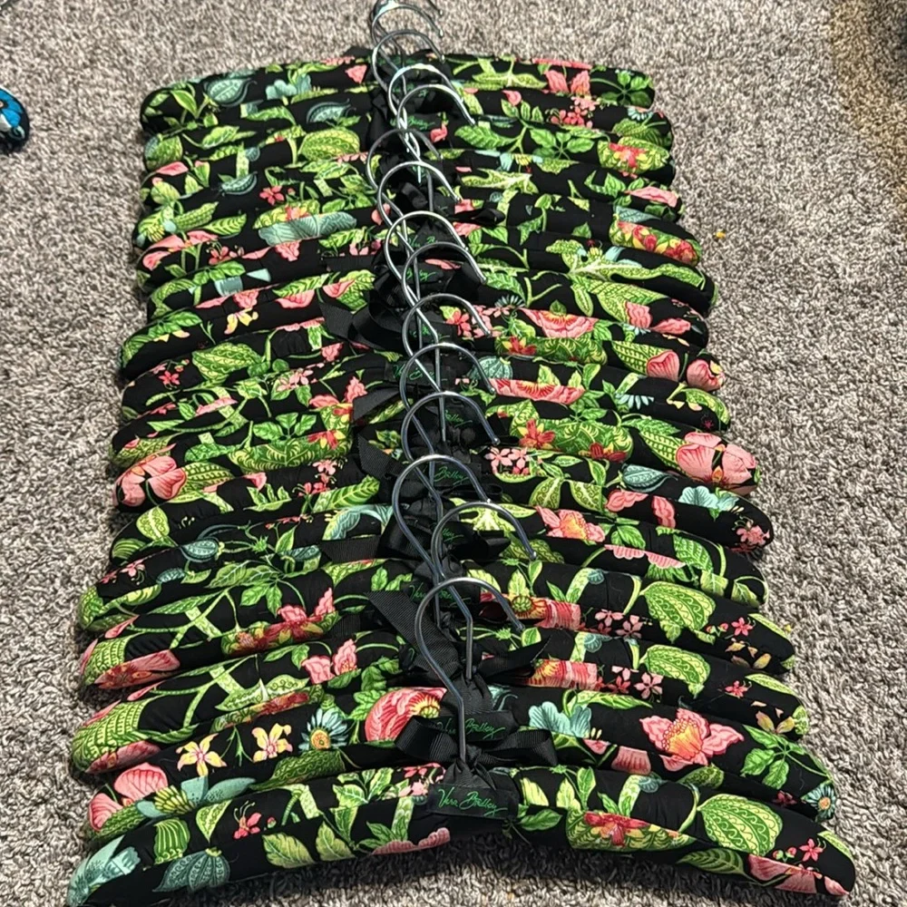 Vera Bradley Black Floral Padded Velvet Hangers - Pink & Green Print (Set)